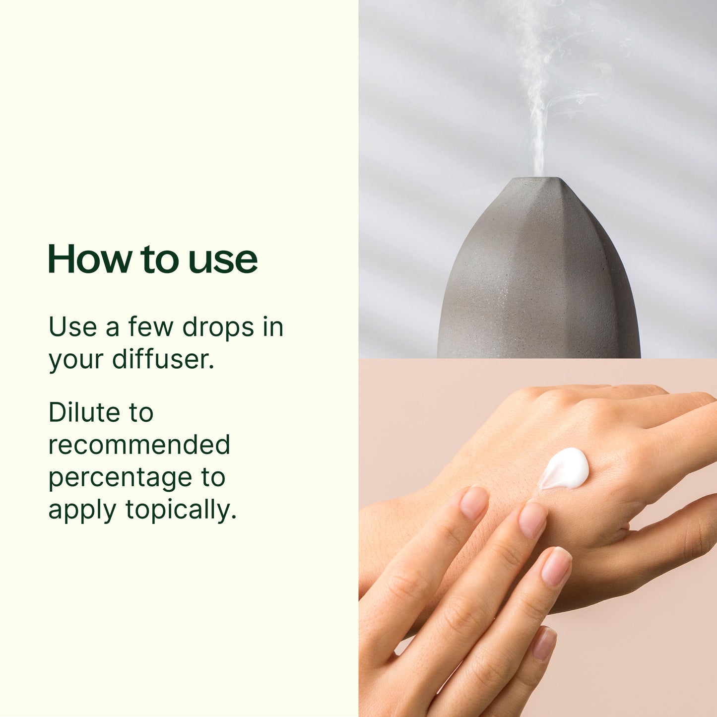 how to use: few drops in your diffuser. Dilute to recommended percentage to apply topically