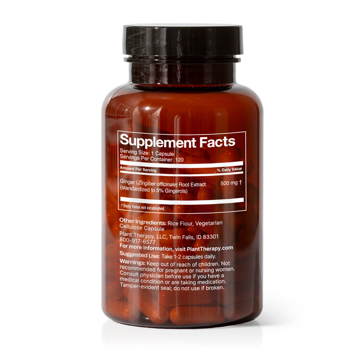 Ginger Root Herbal Supplement Capsules back label