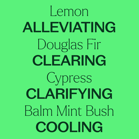 Quiet Cough™ KidSafe Essential Oil Blend main features. Lemon, alleviating, douglas fir, clearing, cypress, clarifying, balm mint bush, cooling