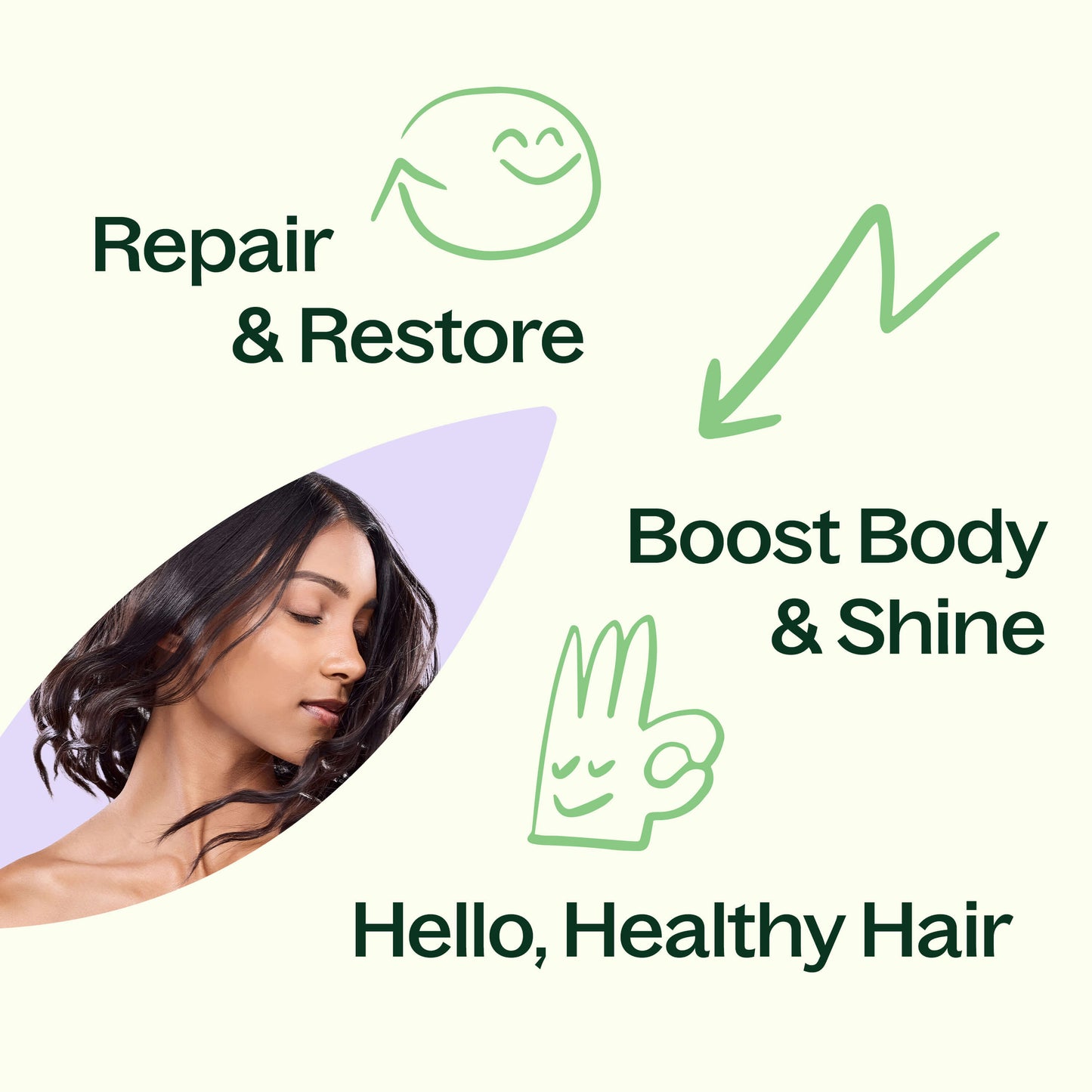 Repair & restore. Boost body & shine. Hello healthy hair